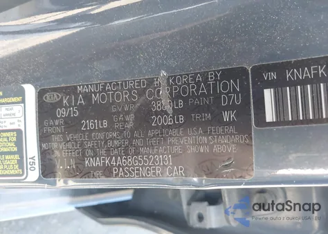 2016 Kia Forte Lx из США, поврежденный, VIN KNAFK4A68G5523131